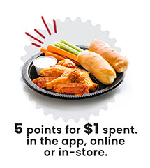 5 points for $1 spent in the app, online, or in-store.