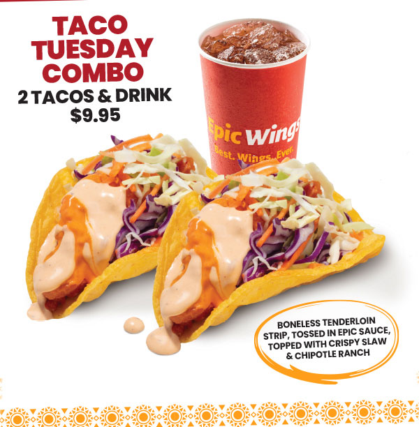 Taco Tuesday Combo: 2 Tacos & Drink for $9.95